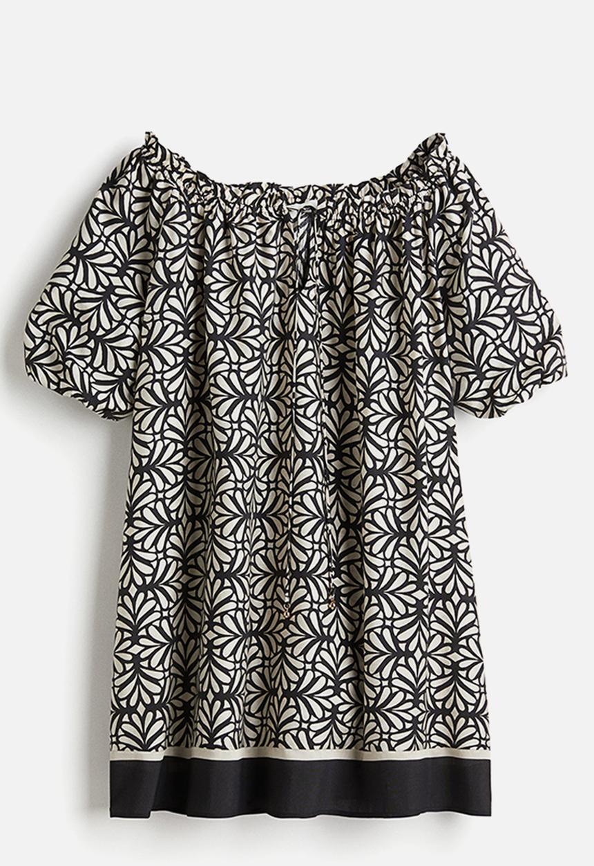 H&M - Tie-detail dress - black patterned