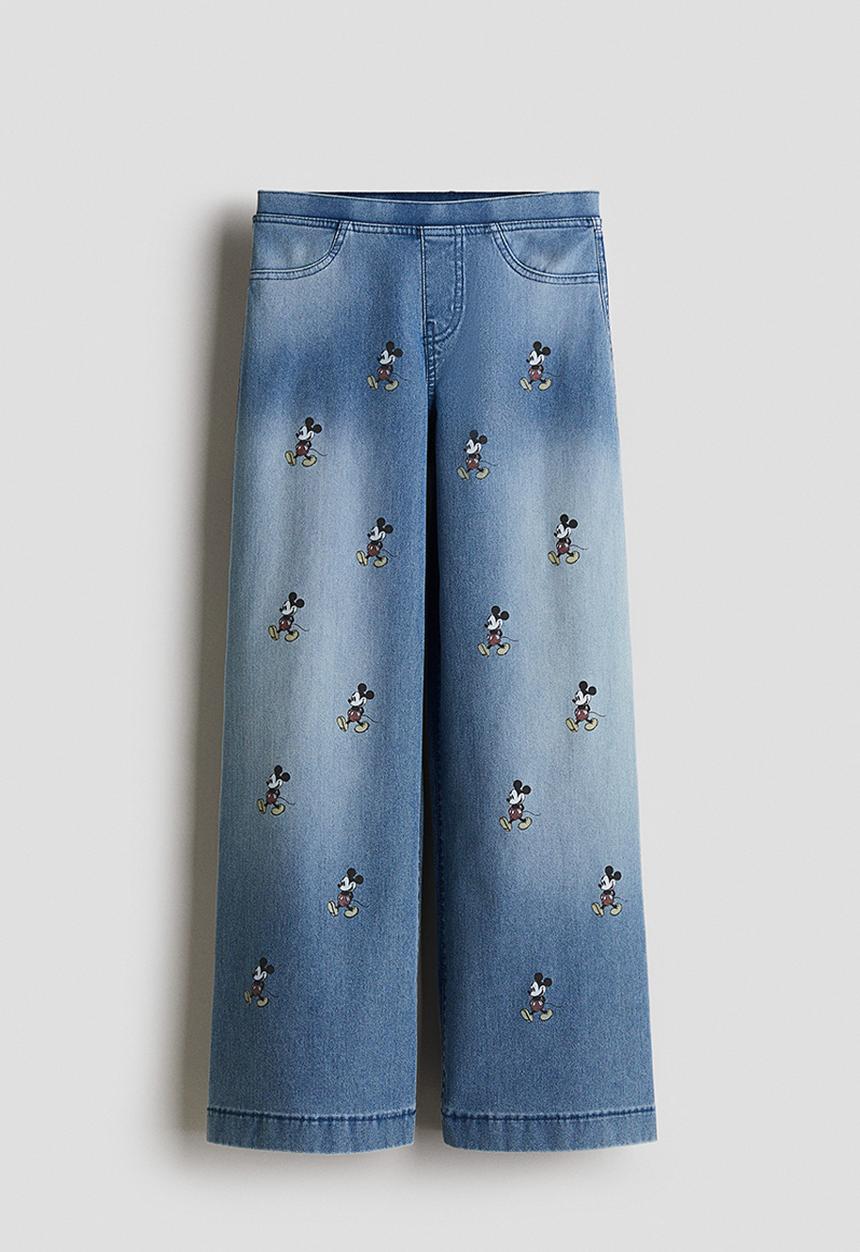 H&M - Wide denim-look trousers - denim blue/mickey mouse 