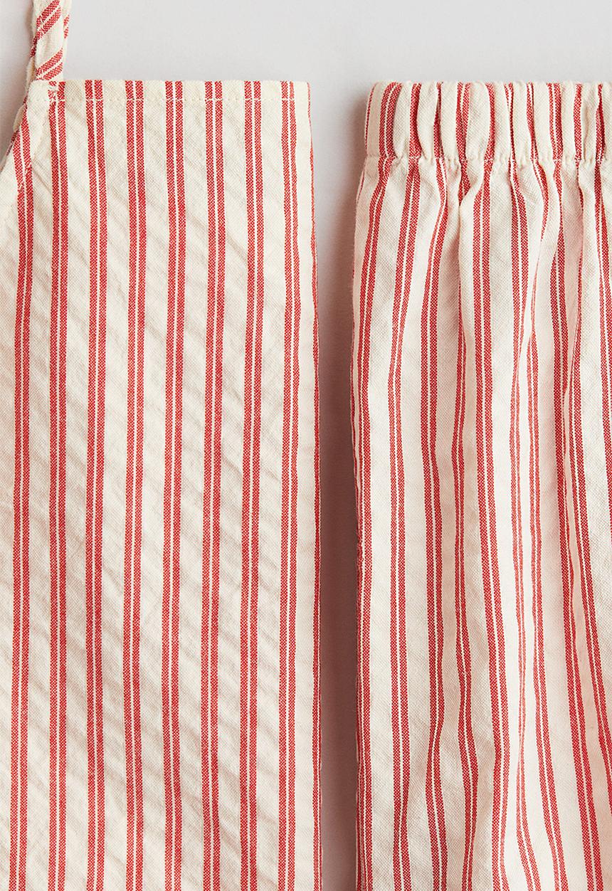 H&M - 2-Piece cotton strappy top and shorts set - cream/red striped
