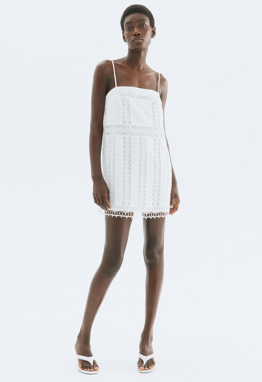 H&M - Lace-inset strappy dress - white
