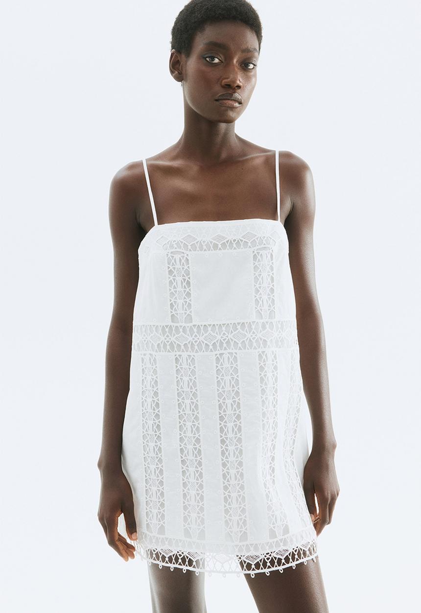 H&M - Lace-inset strappy dress - white