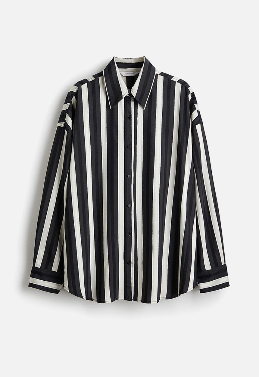 H&M - Oversized dobby-weave shirt - black striped