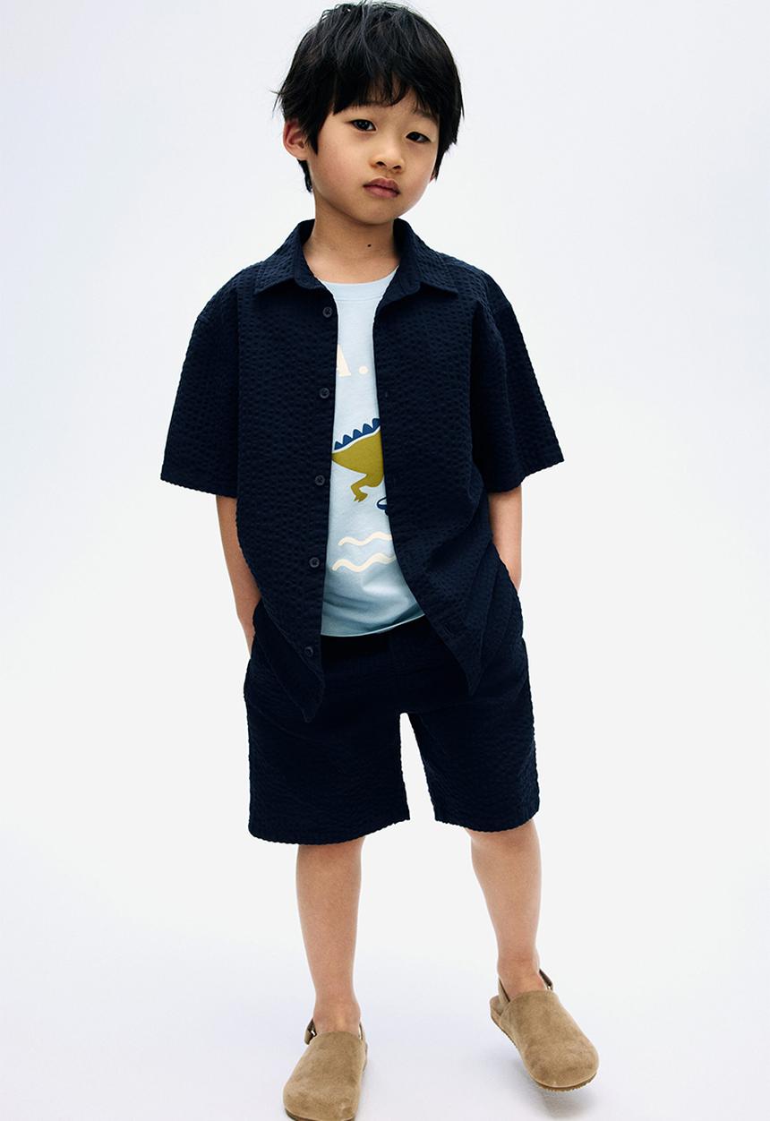 H&M - Cotton seersucker shorts - navy blue