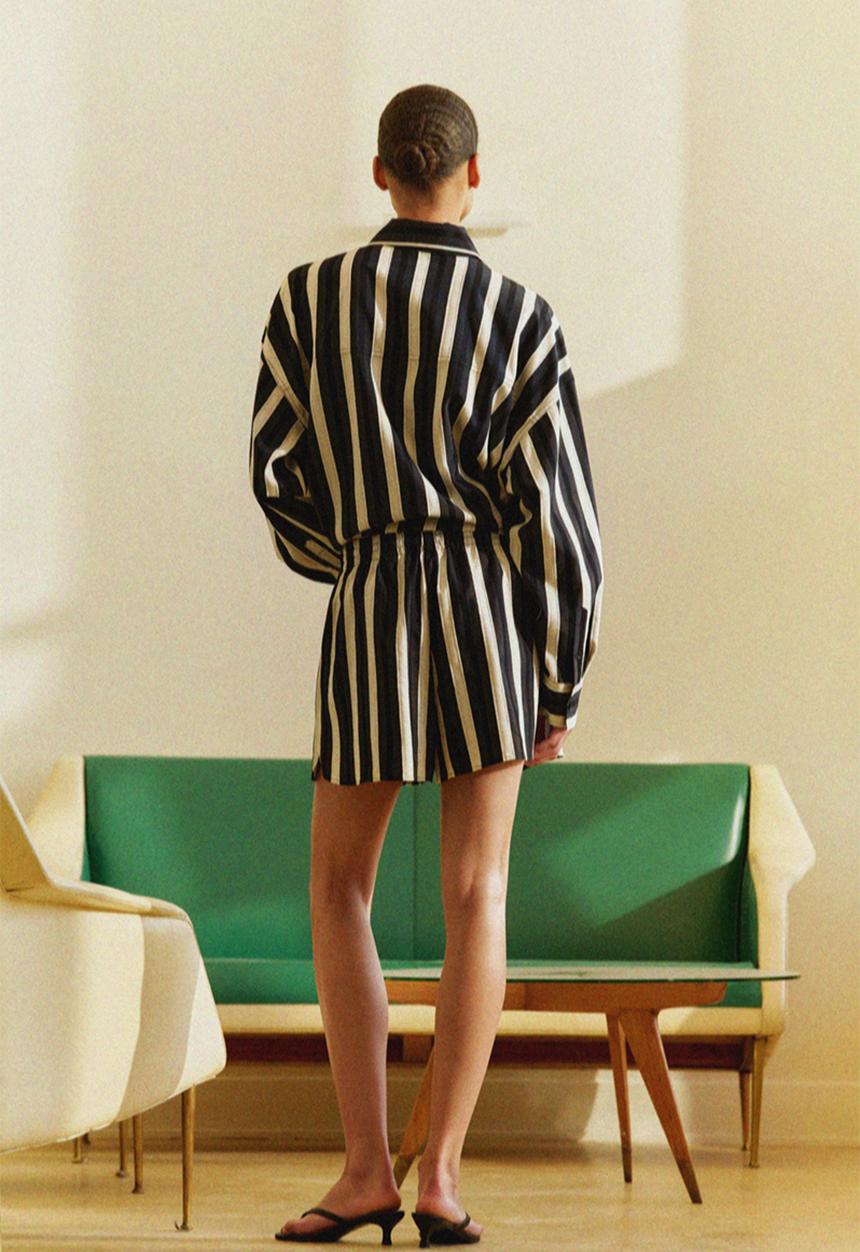 H&M - Dobby-weave shorts - black striped