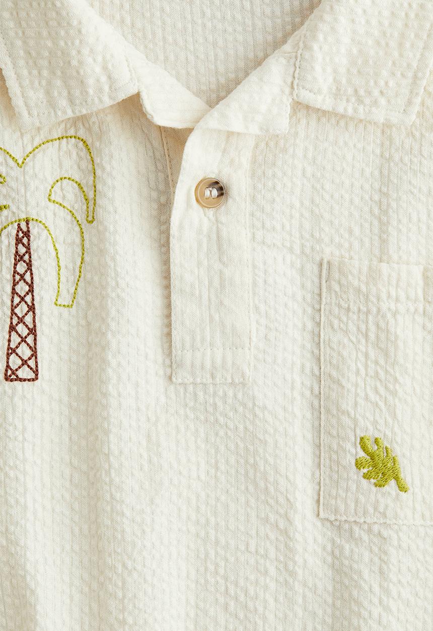 H&M - Cotton seersucker polo shirt - cream/palm trees