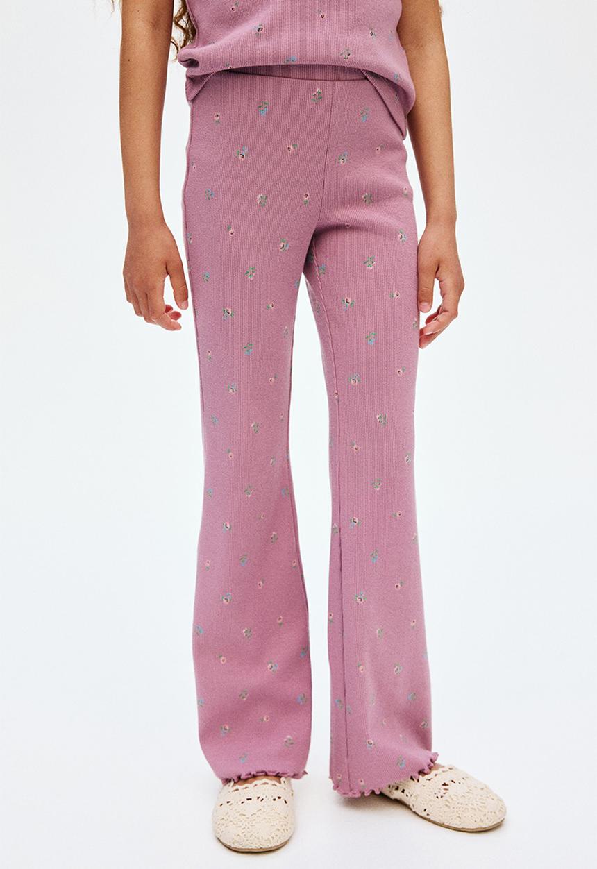 H&M - Flared leggings - dark dusty pink floral 