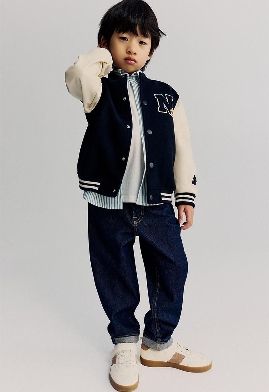 H&M - Motif-detail baseball jacket - navy blue/n