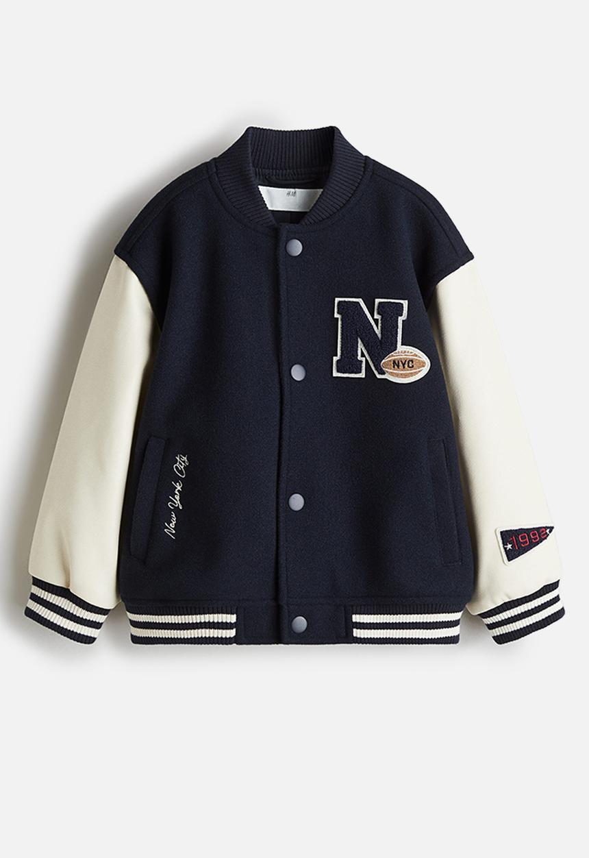 H&M - Motif-detail baseball jacket - navy blue/n