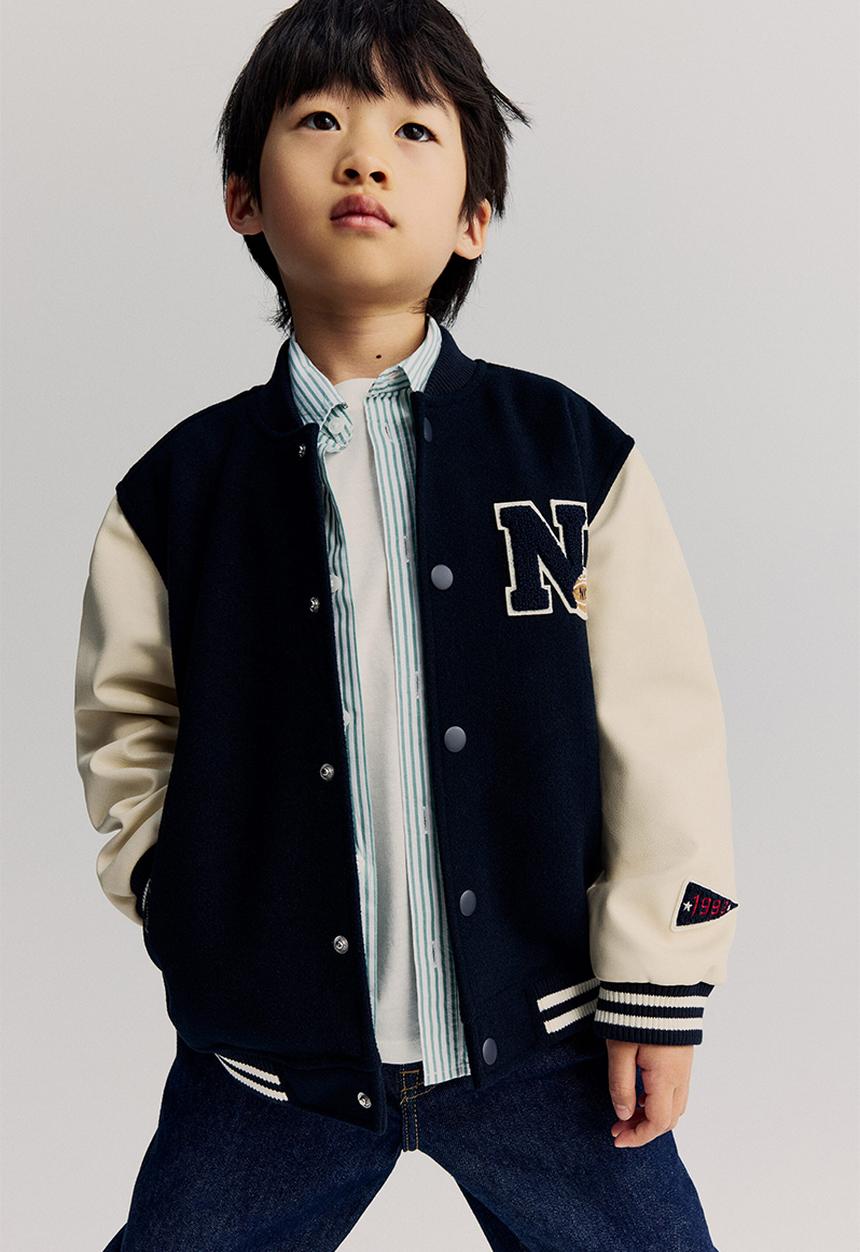 H&M - Motif-detail baseball jacket - navy blue/n