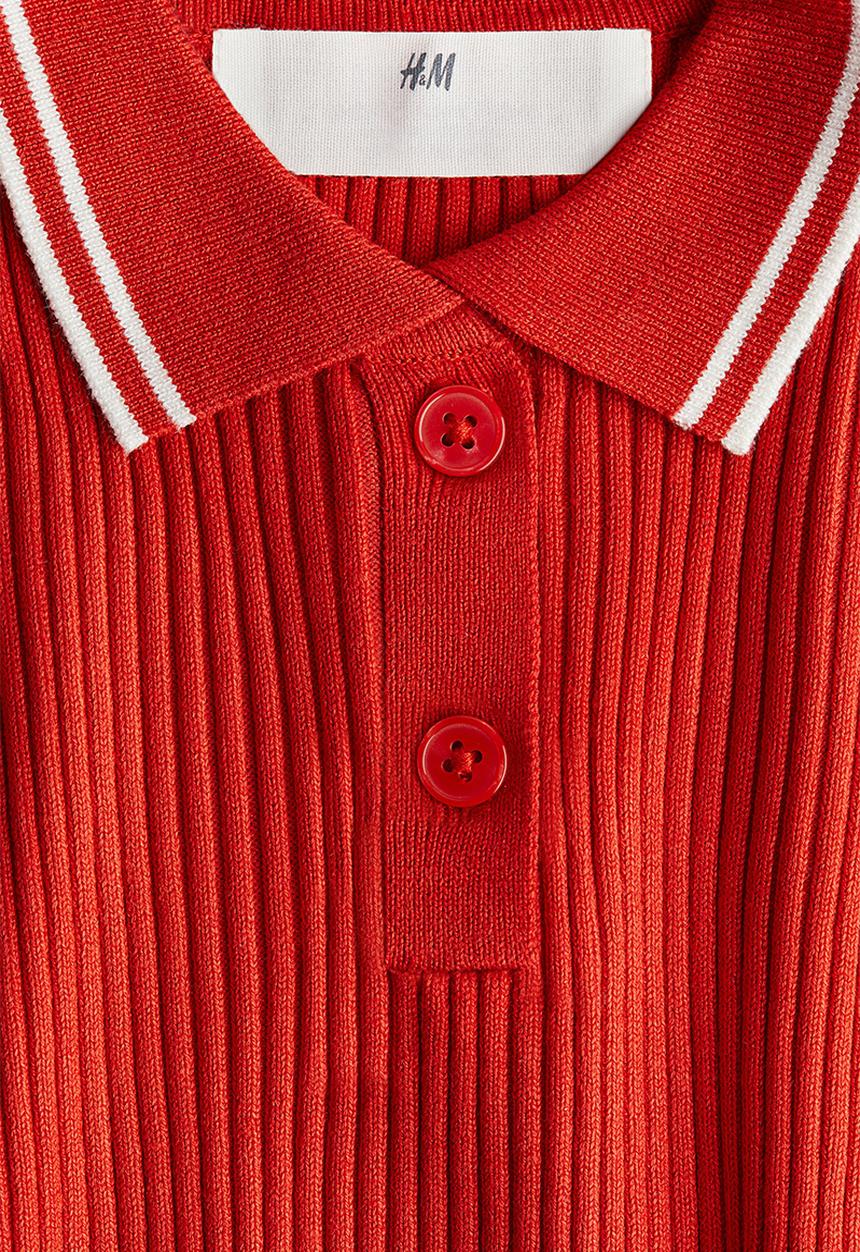 H&M - Rib-knit collared top - bright red