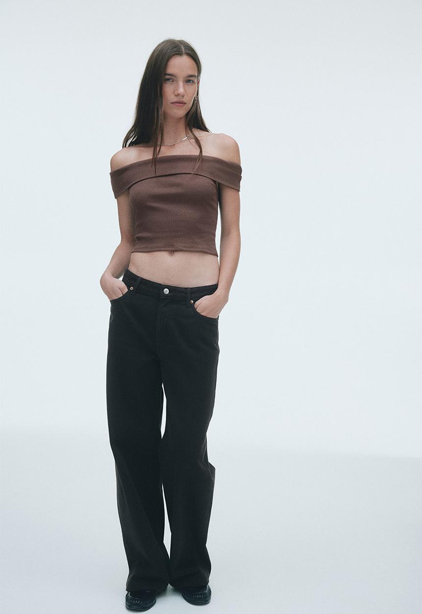 H&M - Ribbed off-the-shoulder top - brown