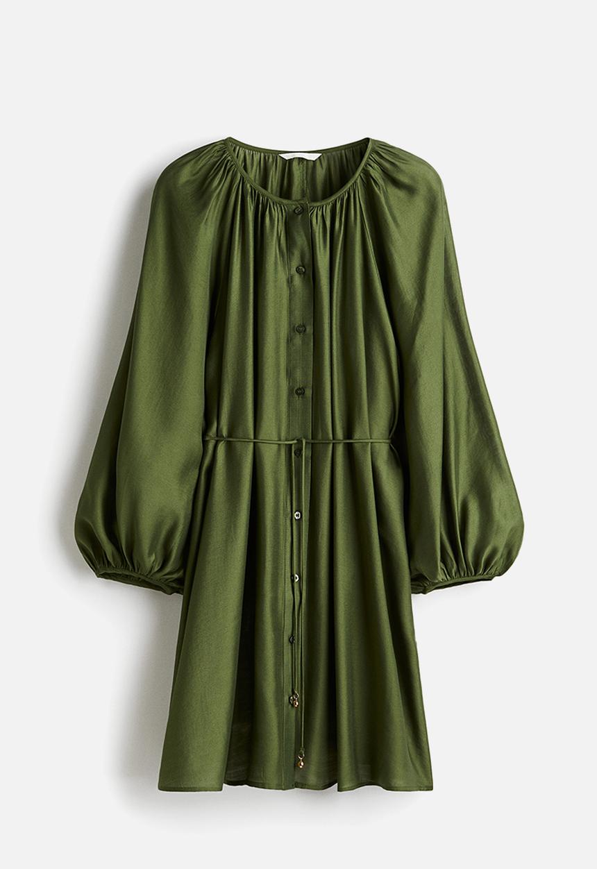 H&M - Oversized tie-belt dress - dark green