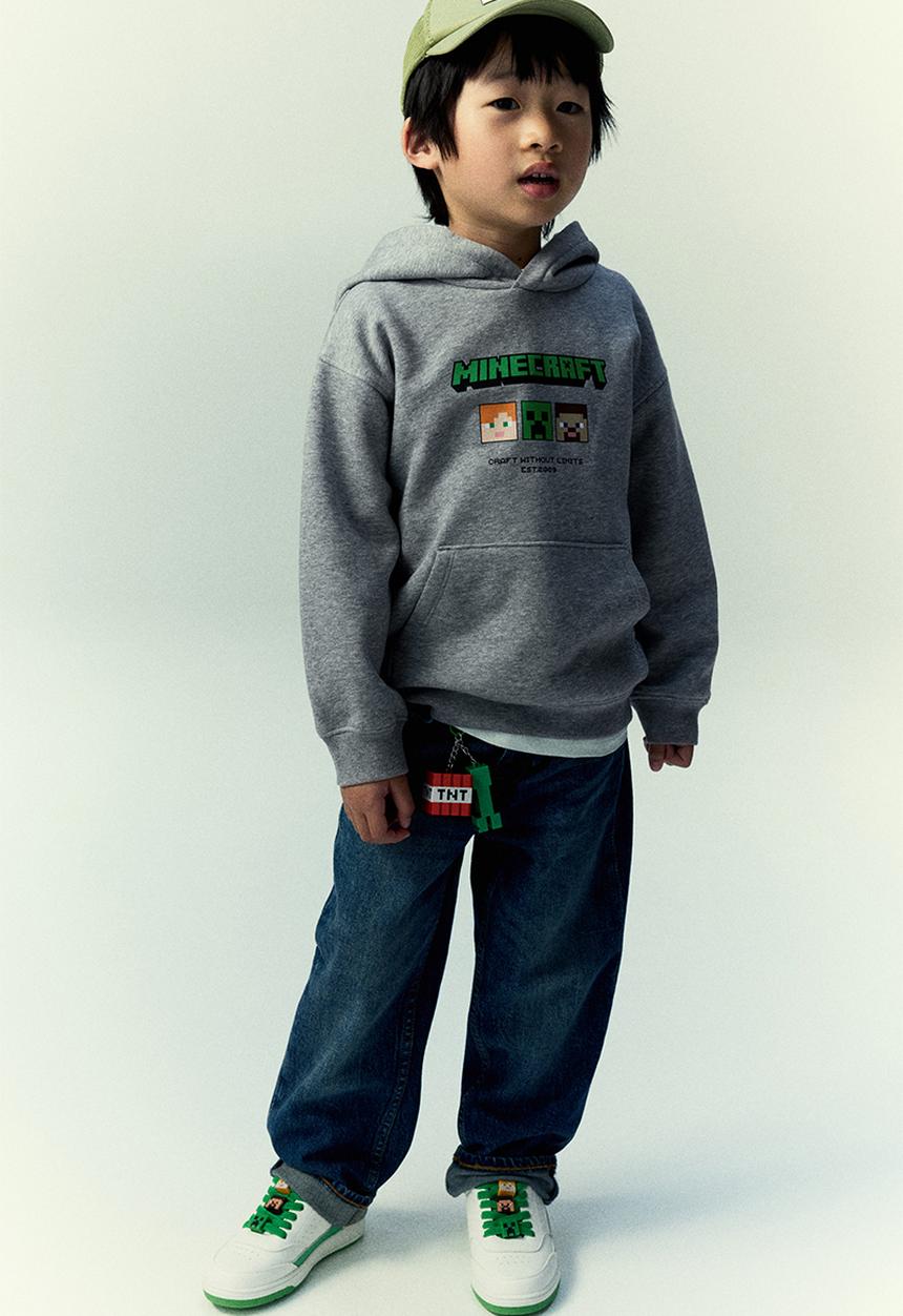 H&M - Printed hoodie - grey marl minecraft