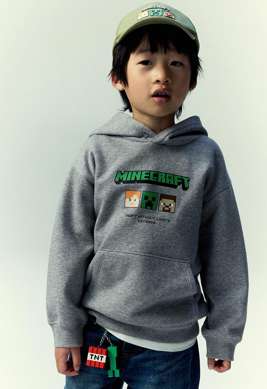 H&M - Printed hoodie - grey marl minecraft