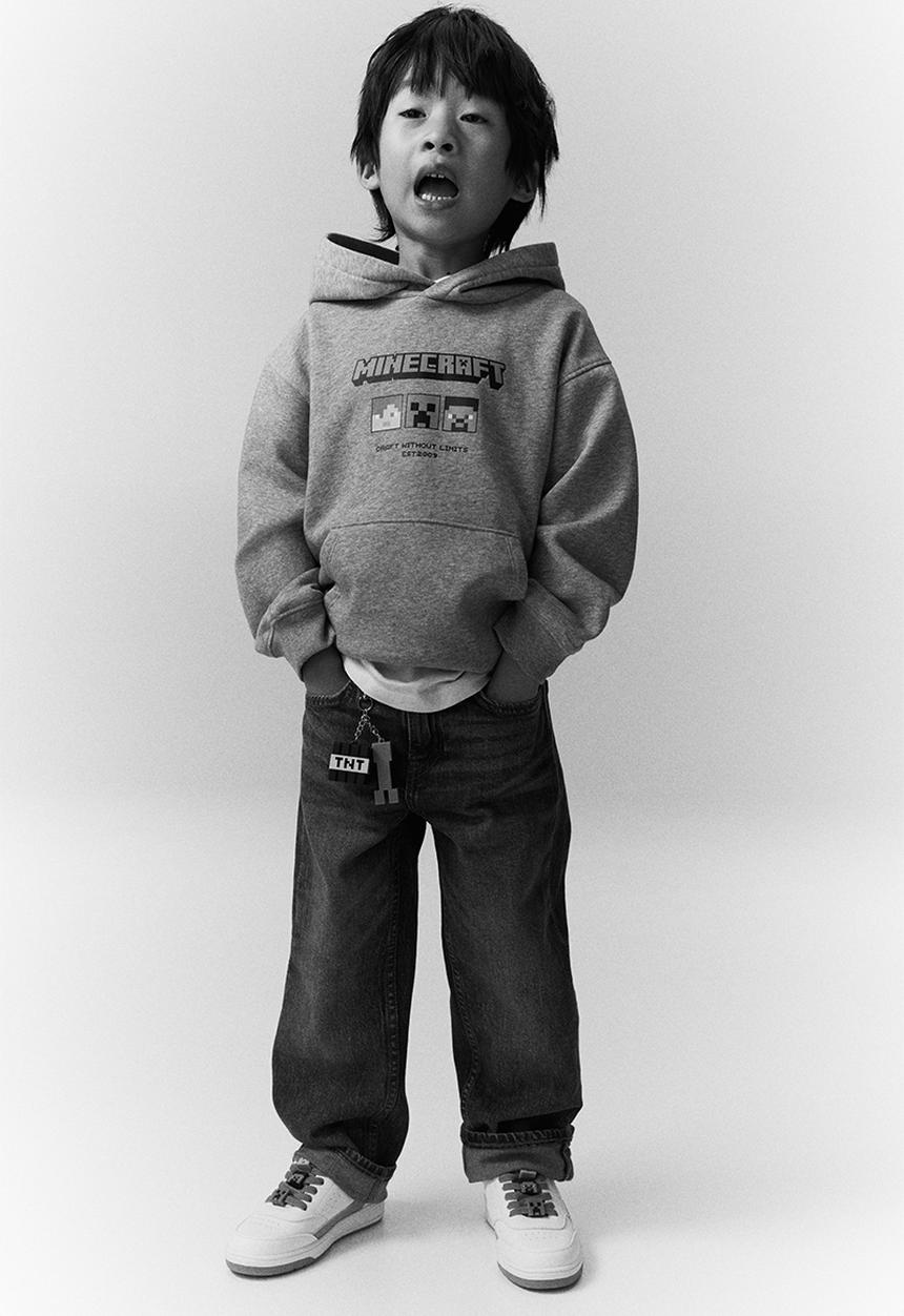 H&M - Printed hoodie - grey marl minecraft