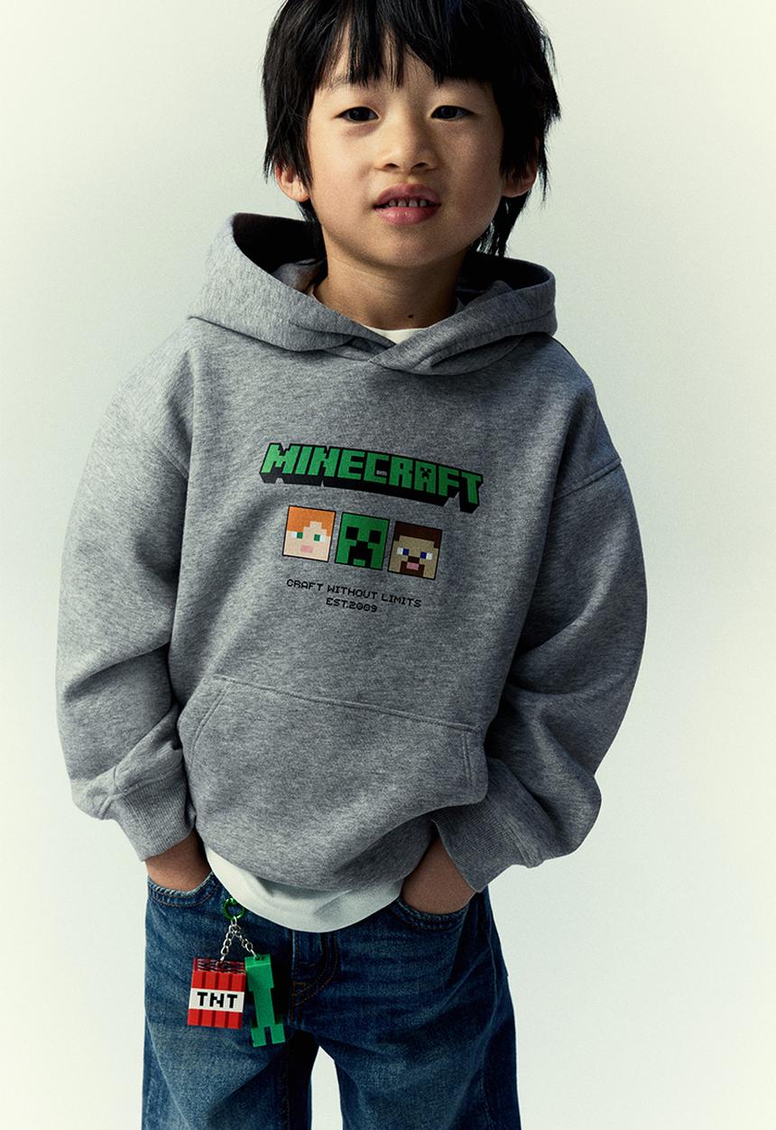 H&M - Printed hoodie - grey marl minecraft