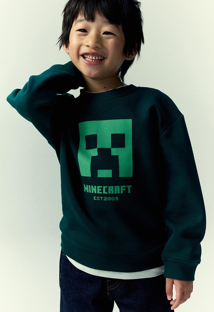 H&M - Printed sweatshirt - dark green minecraft