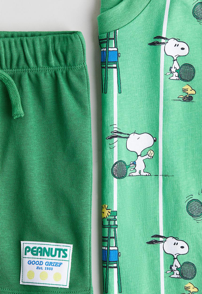 H&M - 2-piece printed set - green snoopy