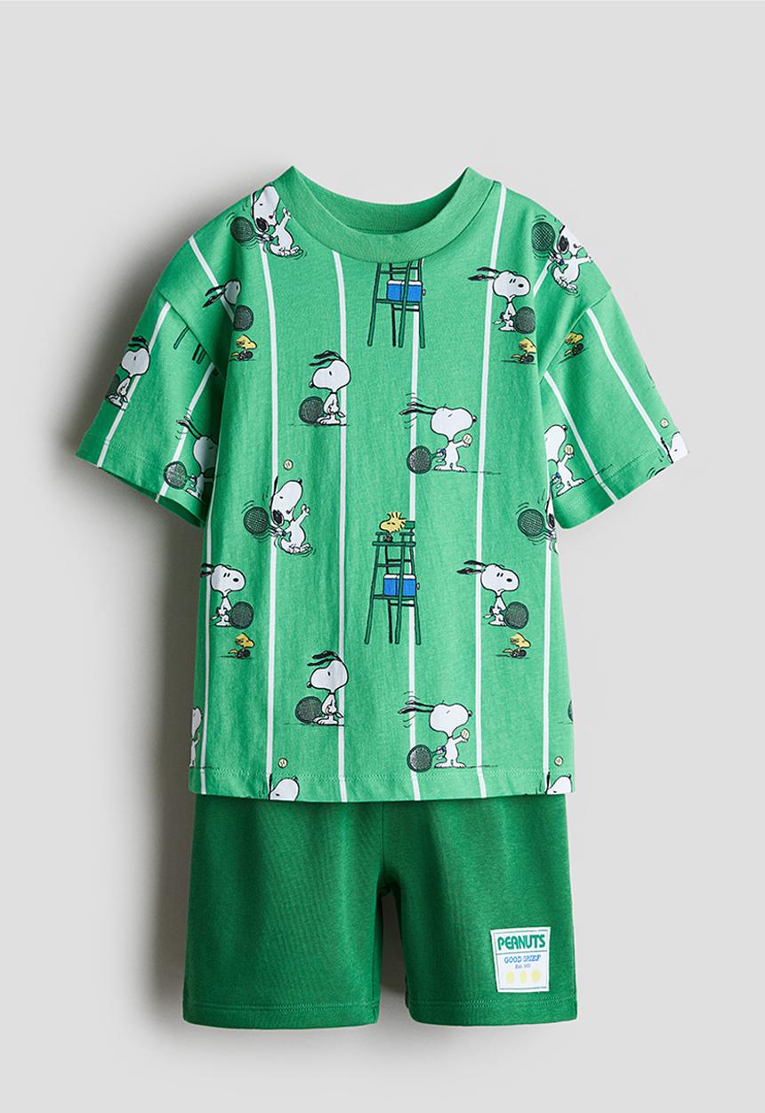 H&M - 2-piece printed set - green snoopy