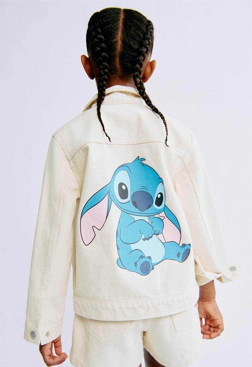 H&M - Printed denim jacket - white & lilo & stitch
