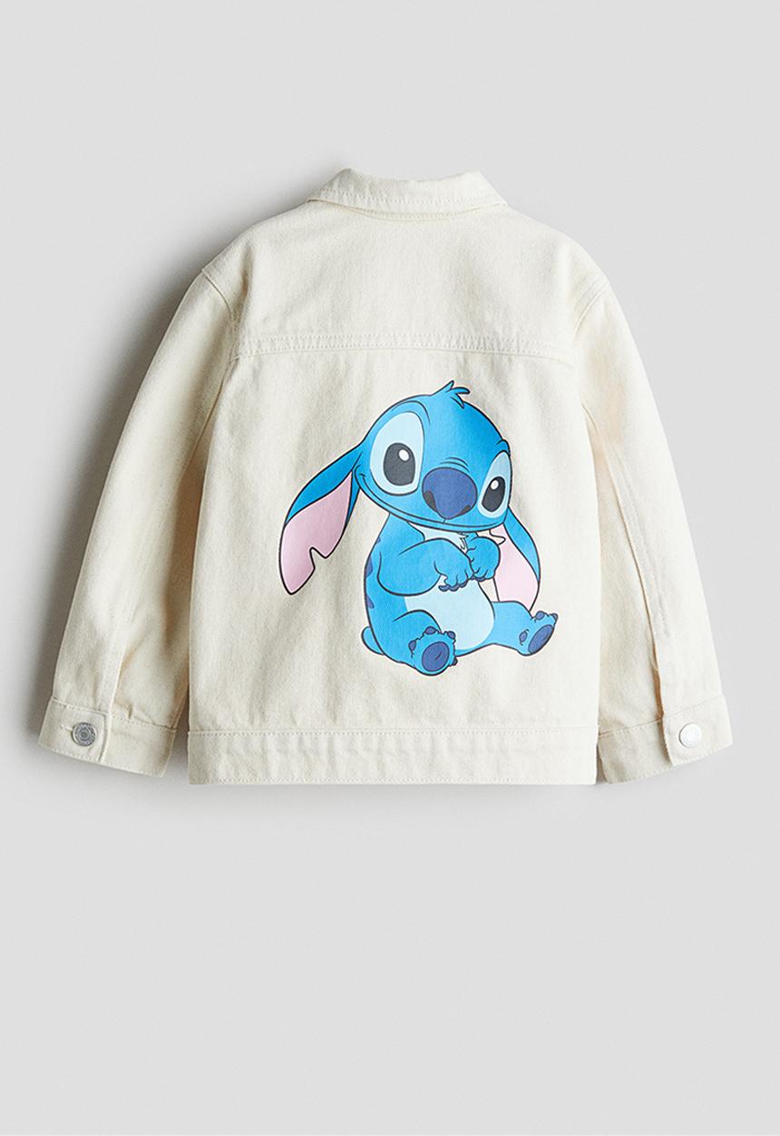 H&M - Printed denim jacket - white & lilo & stitch