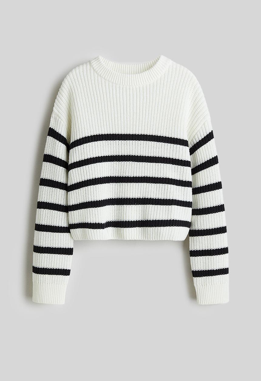 H&M - Cotton-blend jumper - white/black striped