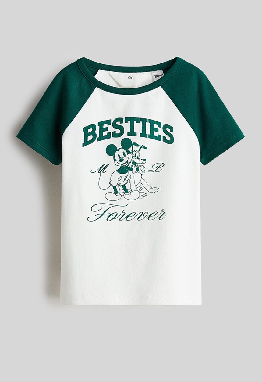 H&M - Print-motif cotton top - white/mickey mouse