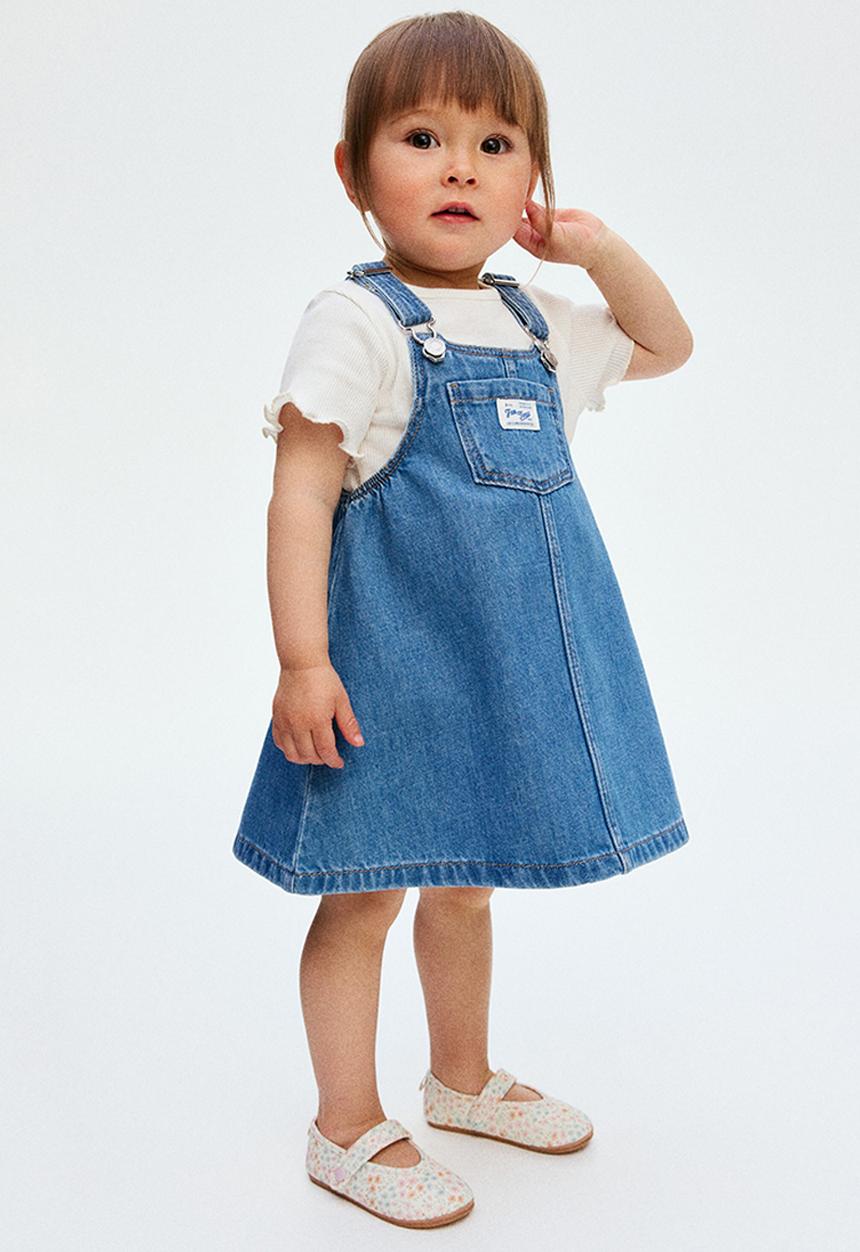 H&M - 2-Piece dungaree dress and top set - denim blue/white