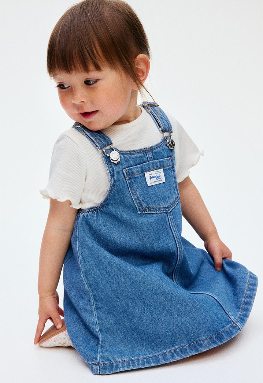 H&M - 2-Piece dungaree dress and top set - denim blue/white