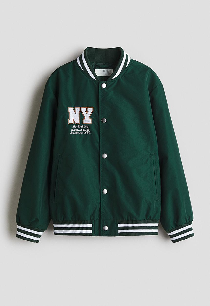H&M - Motif-detail baseball jacket - dark green/new york -