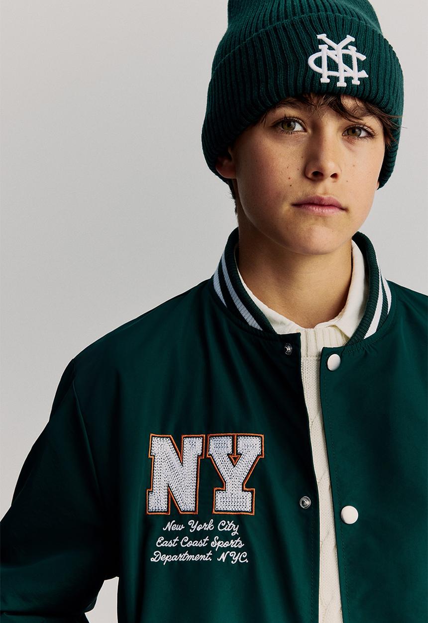 H&M - Motif-detail baseball jacket - dark green/new york -