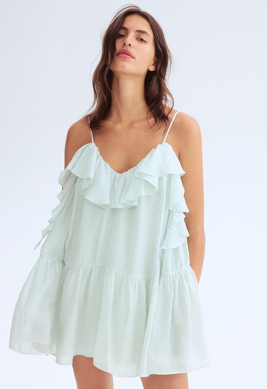 H&M - Flounced organza dress - light mint green 