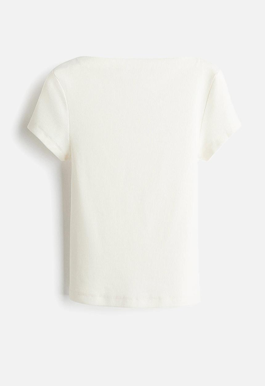 H&M - Ribbed boat-neck top - white