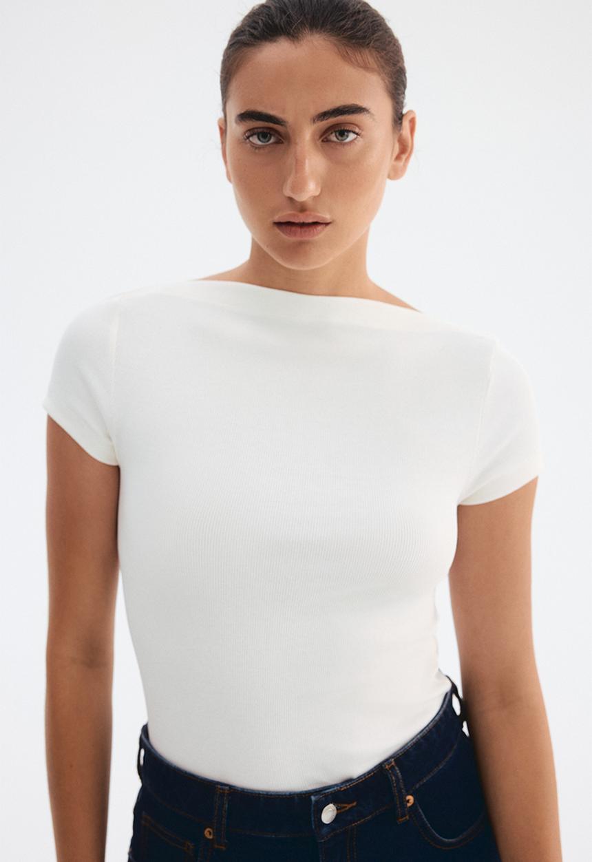 H&M - Ribbed boat-neck top - white