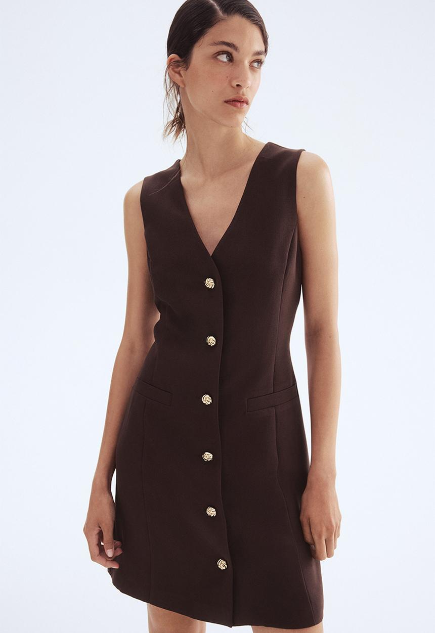 H&M - Button-front dress - dark brown