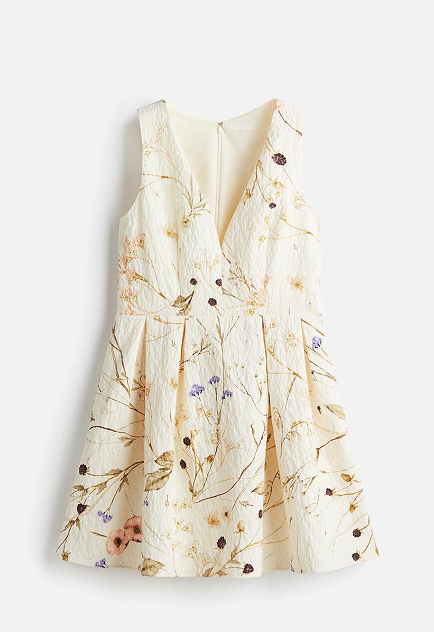 H&M - Flared-skirt dress - light beige floral