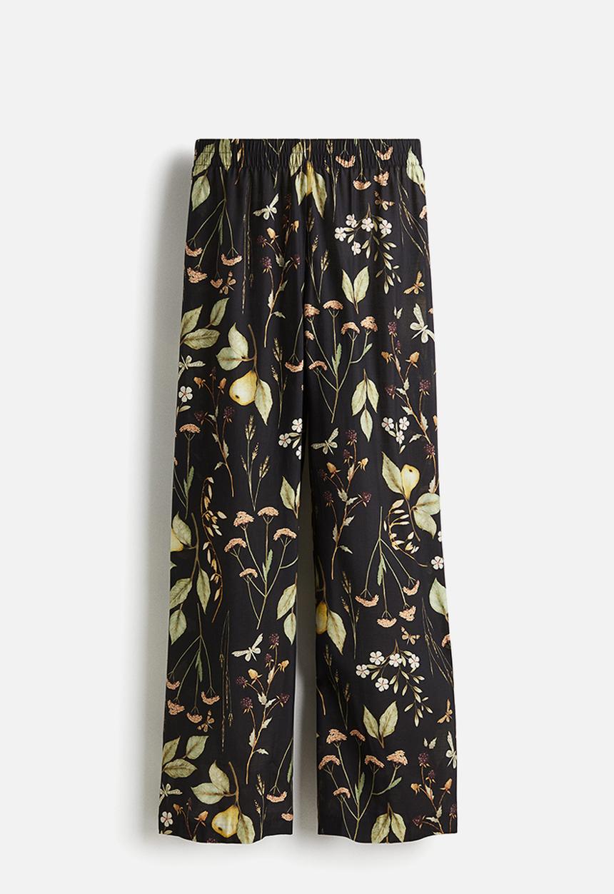 H&M - Straight pull-on trousers - black floral