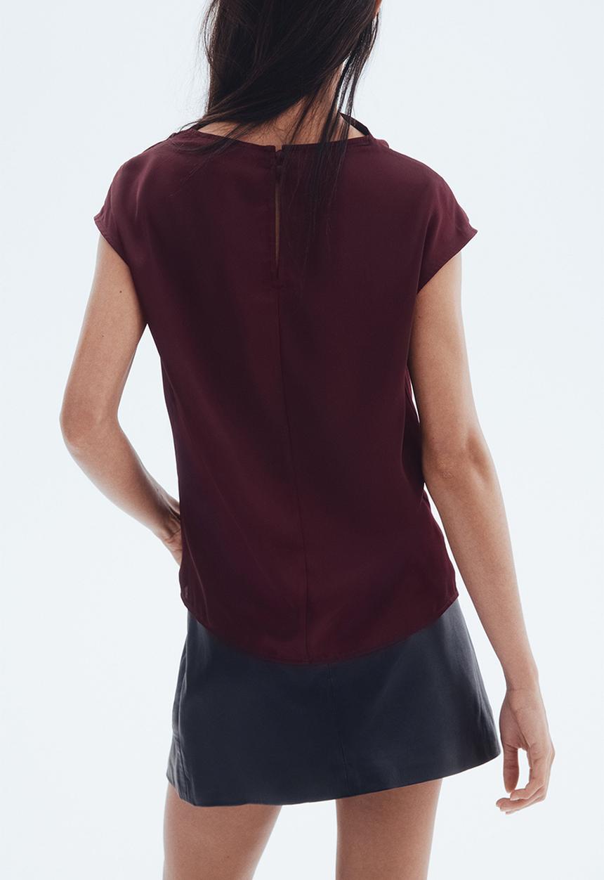 H&M - Cap-sleeved satin blouse - burgundy
