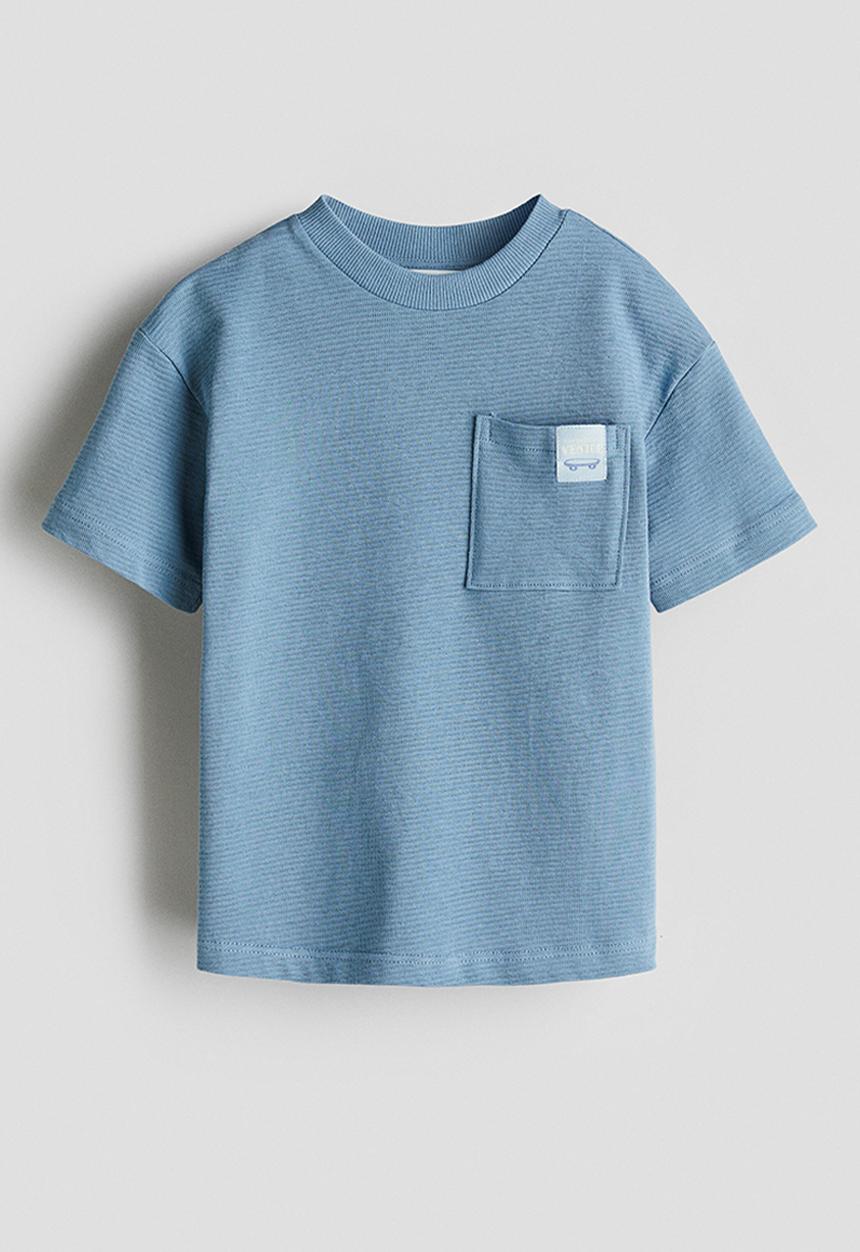 H&M - Jacquard-jersey cotton t-shirt - dusty blue/skateboard