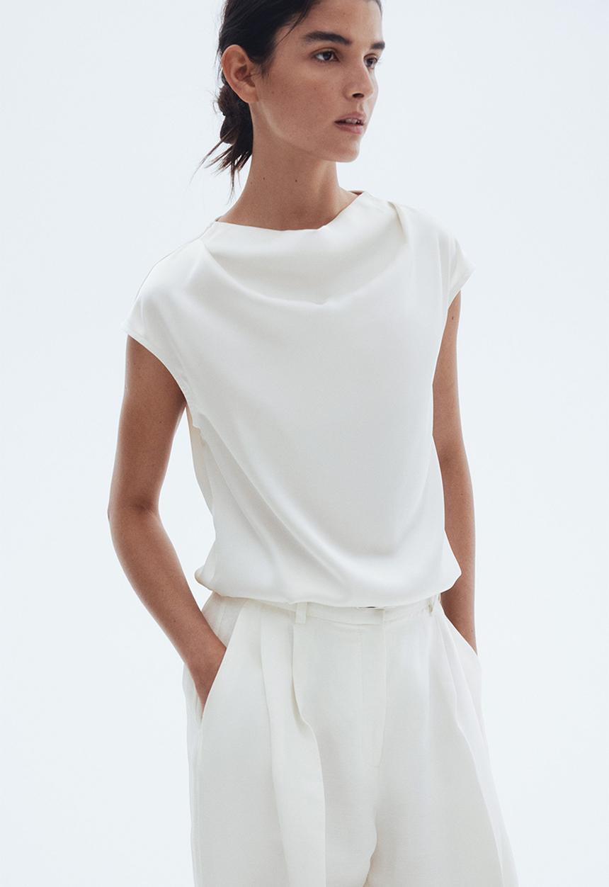 H&M - Cap-sleeved satin blouse - white