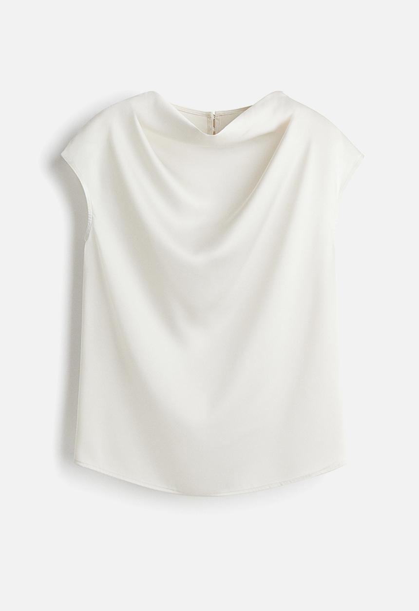 H&M - Cap-sleeved satin blouse - white