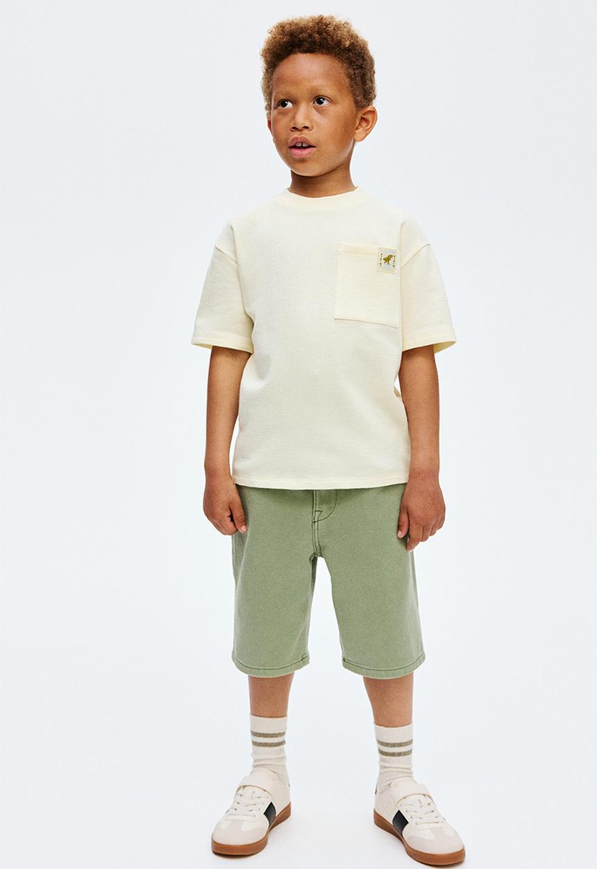 H&M - Jacquard-jersey cotton T-shirt - light yellow/dinosaur 