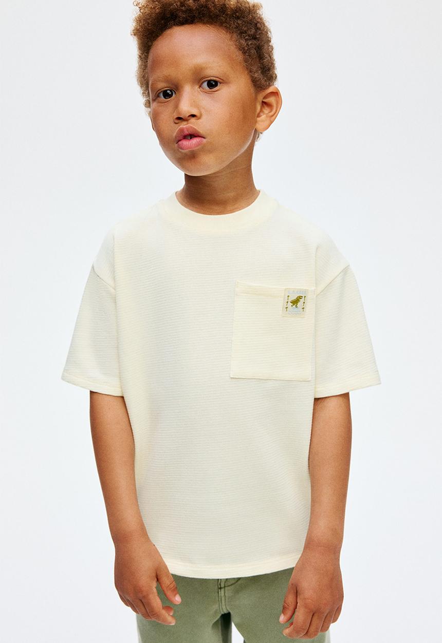 H&M - Jacquard-jersey cotton T-shirt - light yellow/dinosaur 