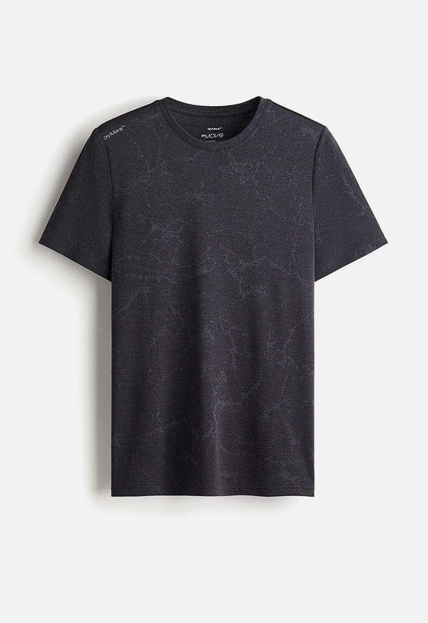 H&M - Regular fit sports top with drymove™ - black marbled 