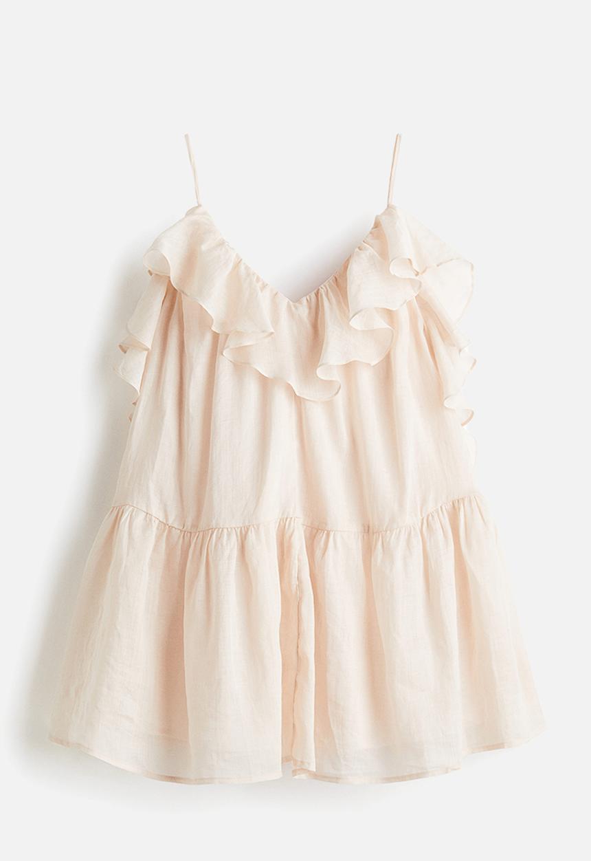 H&M - Flounced ramie dress - powder pink
