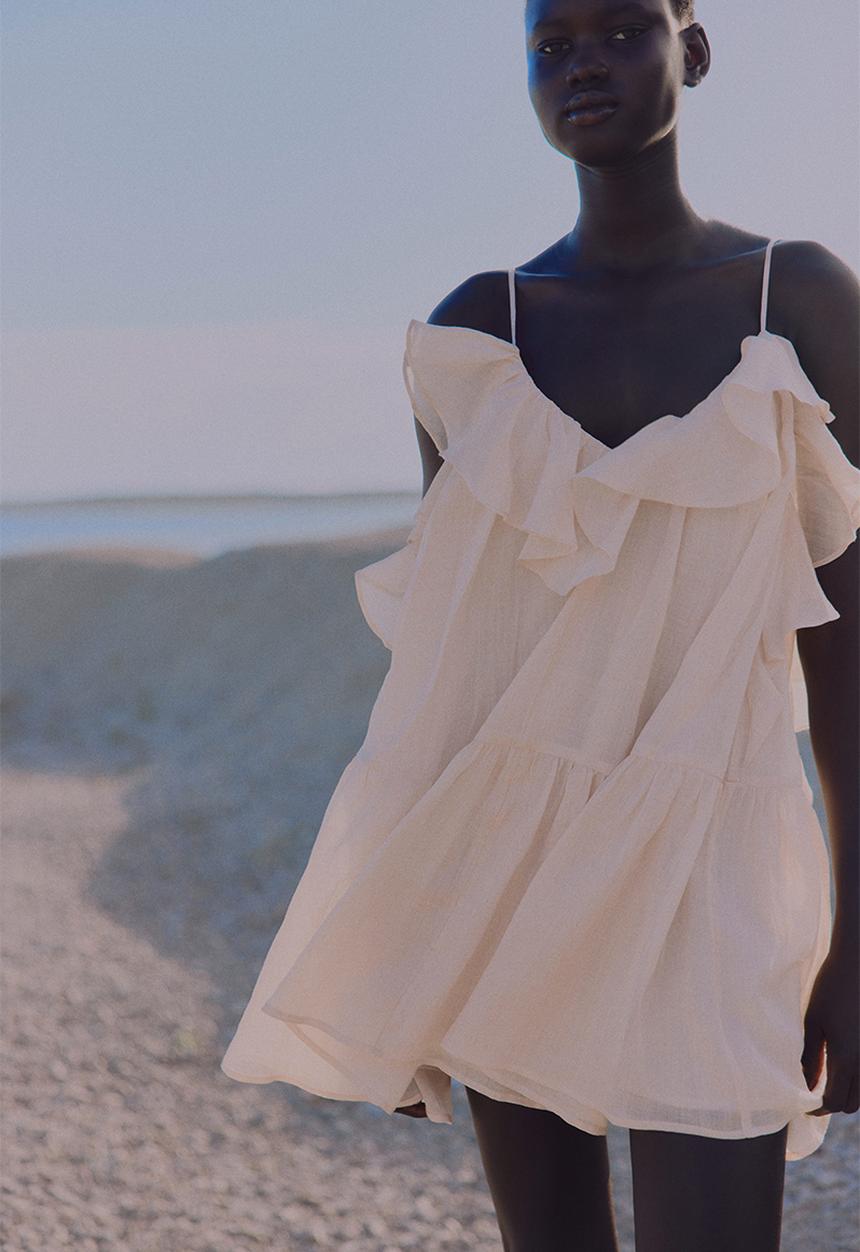 H&M - Flounced ramie dress - powder pink