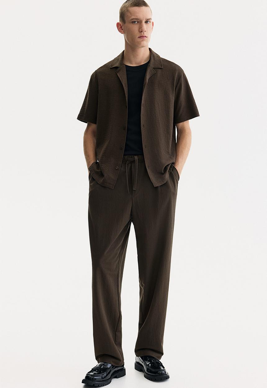 H&M - Regular fit jersey resort shirt - dark khaki green 