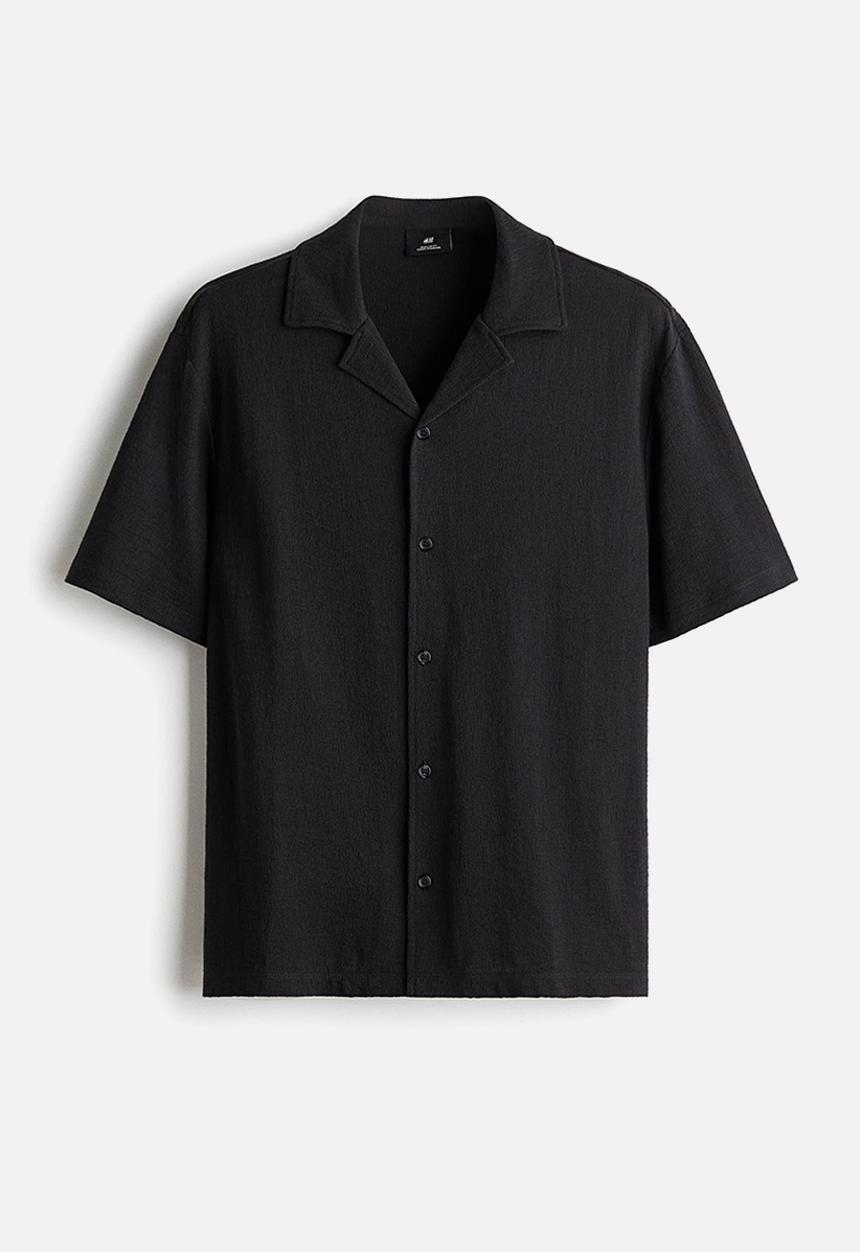 H&M - Regular fit jersey resort shirt - black
