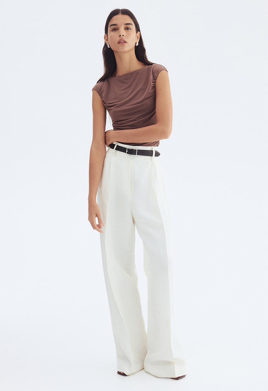 H&M - Draped cap-sleeved top - dark mole