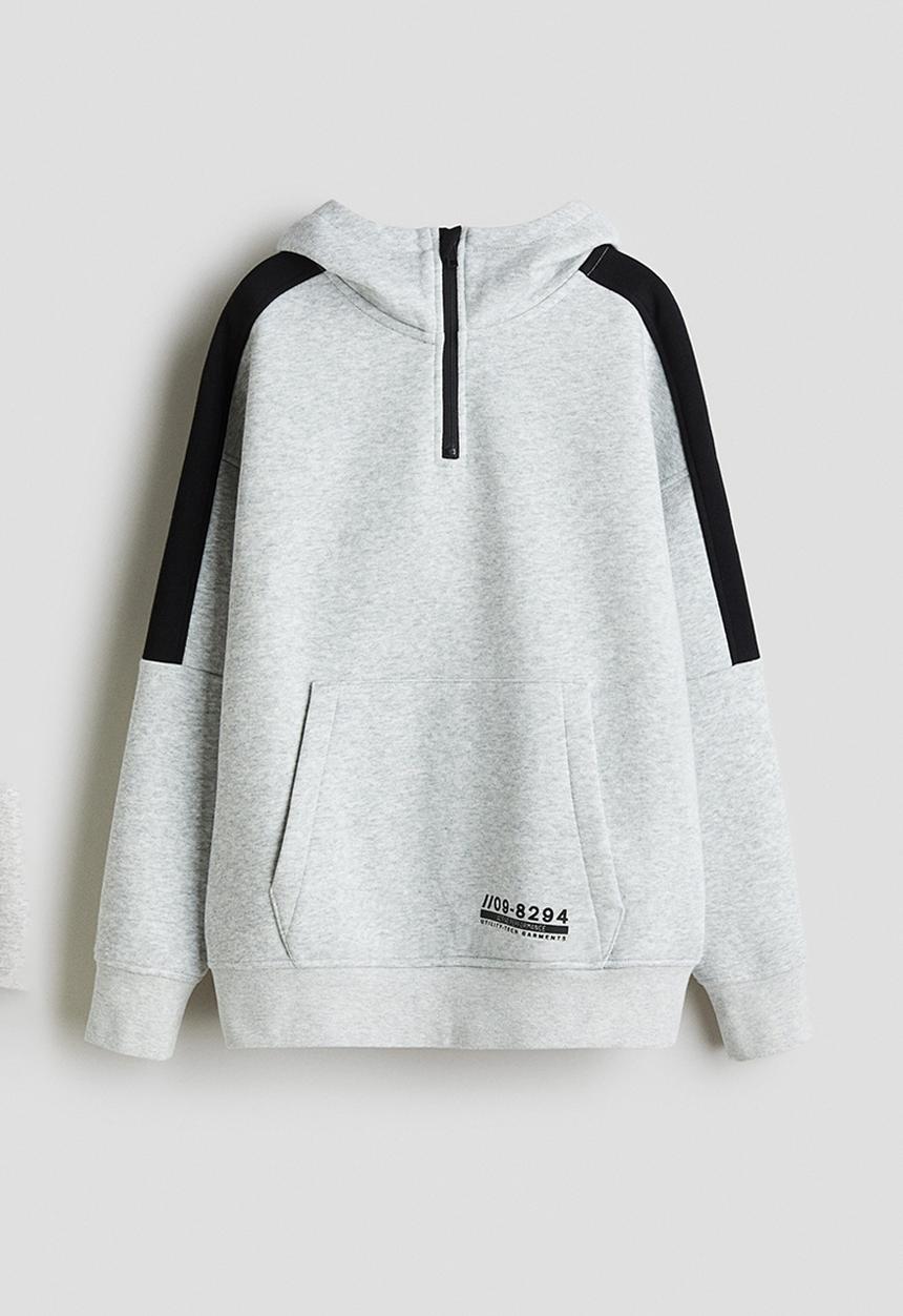 H&M - Brushed-inside zip-top hoodie - grey marl/black 